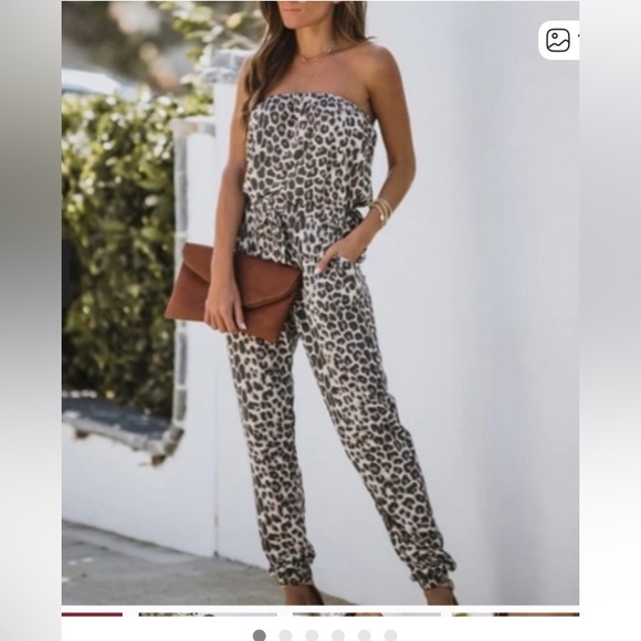 Womens Shui Si Qing strapless Leopard Print jumpsuit Size M/L w Pockets! - Picture 1 of 8